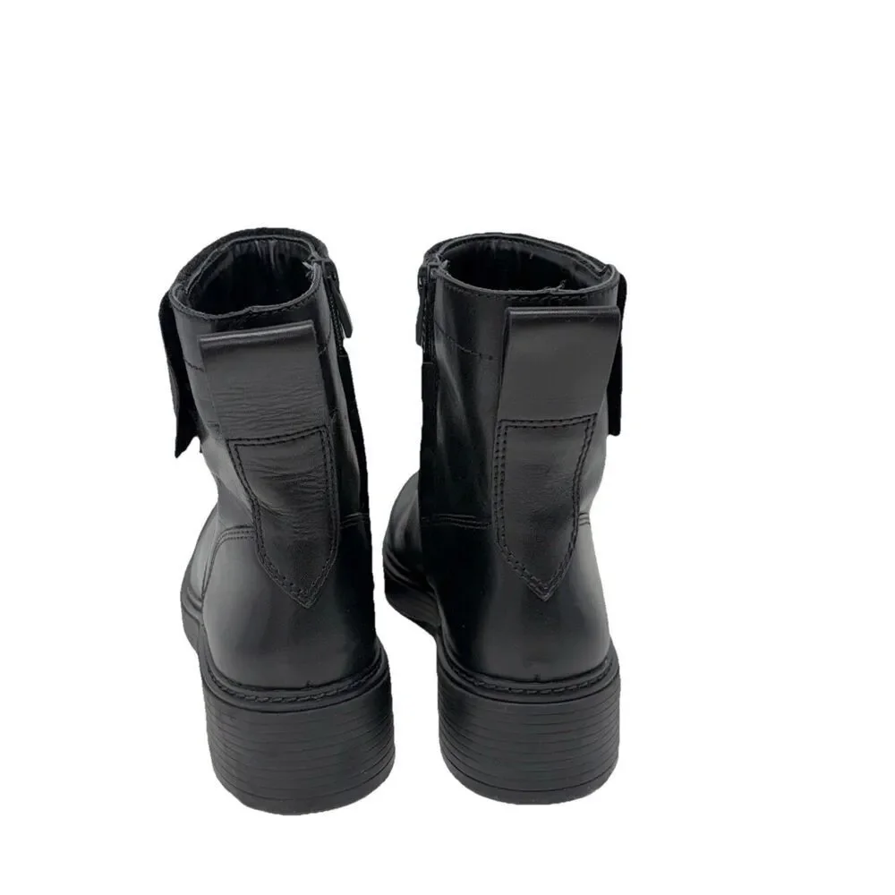 Franco Sarto Karrie Black Leather Ankle Boots Womens Block Heel Side Zip Sz 8.5